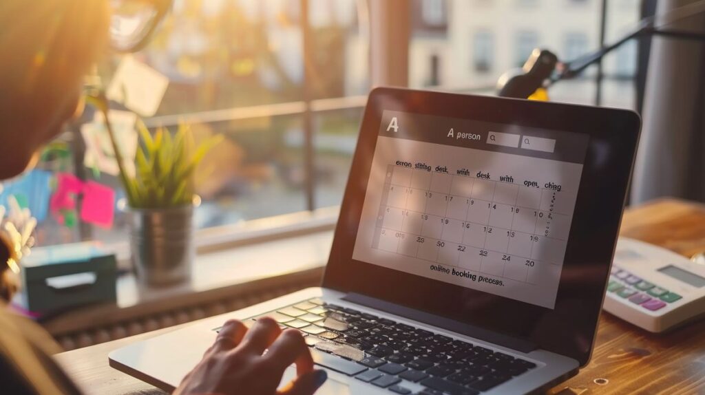 Buchungskalender mit Stift und Laptop auf einem Schreibtisch