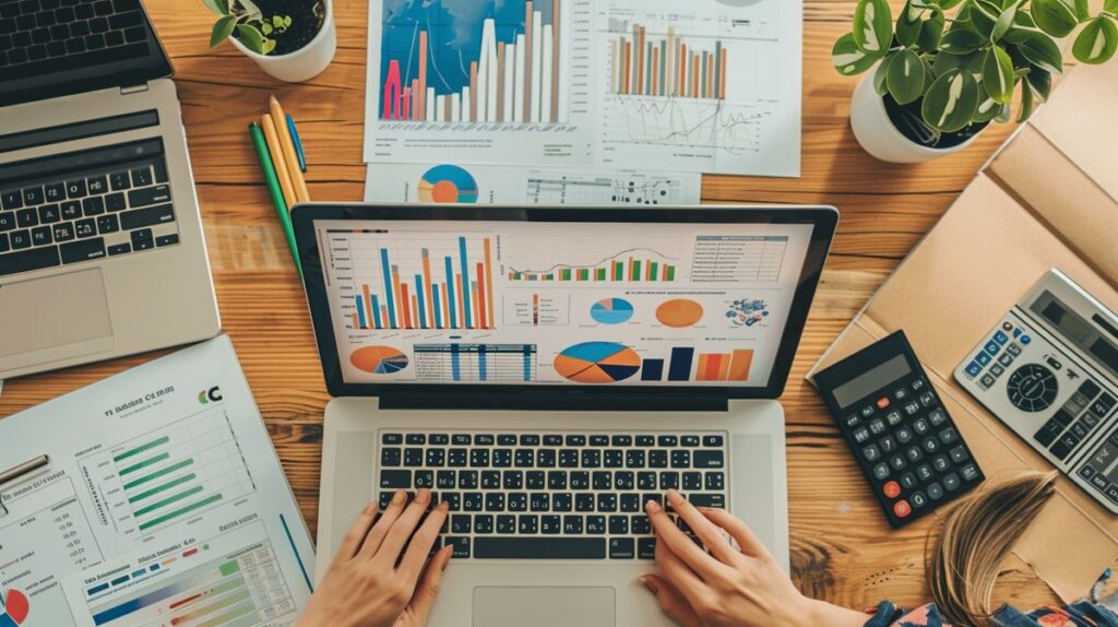 Diagramm zur Bilanzanalyse mit farbigen Balken und Prozentangaben zur Finanzperformance