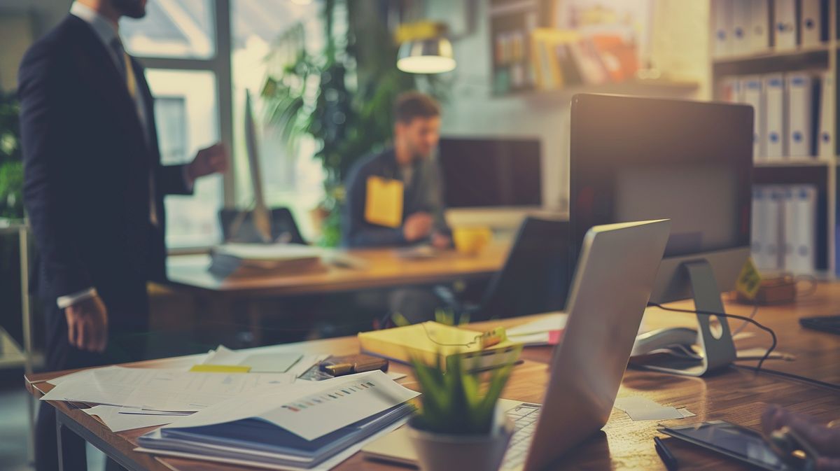 Mitarbeiter eines Inkassounternehmens bei der Arbeit in einem Büro