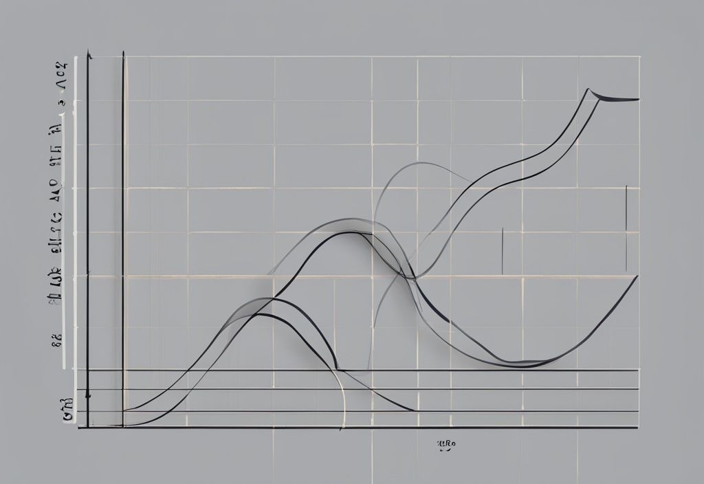 Moderne digitale Illustration eines Diagramms mit zwei Kurven, die den Preis und die Menge darstellen und das inverse Verhältnis gemäß dem Gesetz der Nachfrage zeigen, Hauptfarbe Grau.