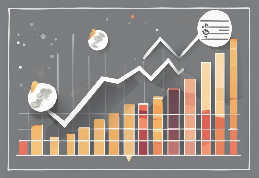 Moderne digitale Illustration mit grauem Farbschema, die eine Kostendegression über Zeit mit einem abfallenden Graphen und verstreutem Geld darstellt.