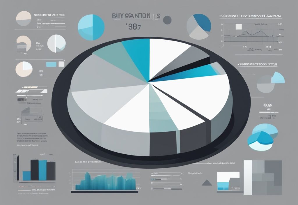 Moderne digitale Illustration eines Kreisdiagramms in Grautönen, das die Aufteilung der Finanzen eines Unternehmens zeigt, mit besonderer Hervorhebung des Anteils für die Unternehmenssteuer.