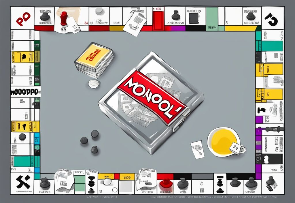 Moderne digitale Malerei, graue Farbthematik, klassisches Monopoly-Brettspiel, alle Grundstücke von einem Spieler besessen, Beispiel für ein Monopol