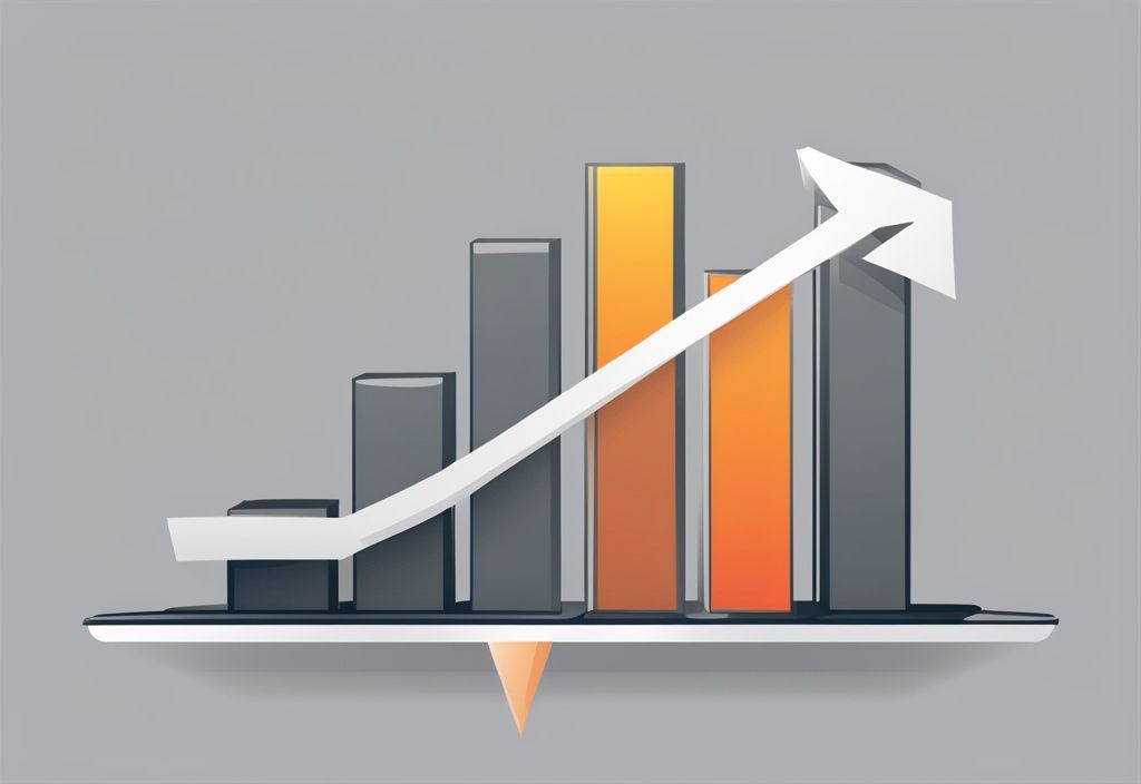 Moderne digitale Illustration mit grauem Farbschema, zeigt ein Diagramm mit steigenden Balken und einem aufwärts gerichteten Pfeil, symbolisiert das Wachstum des Nationaleinkommens.