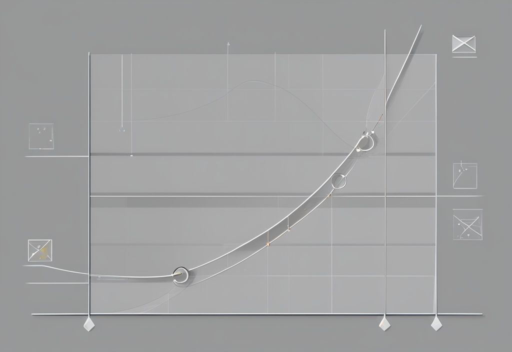 Moderne digitale Malerei mit grauem Farbschema, zeigt eine Grafik mit Kurve und illustriert das Konzept des Maximalprinzips, hervorgehobene Punkte repräsentieren Maximal- und Minimalwerte.