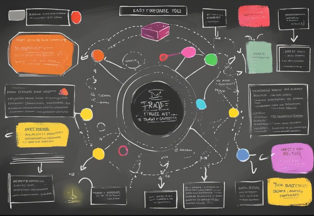 Moderne digitale Malerei mit grauem Farbschema, Tafel mit der Aufschrift "Handelsbedingungen", einfache bunte Diagramme und verständliche Stichpunkte zur Erklärung des Konzepts.