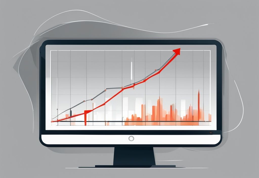Moderne digitale Illustration in Grautönen mit einem Diagramm auf einem Bildschirm, das einen starken Aufwärtstrend zeigt und die genehmigte Kapitalerhöhung symbolisiert.