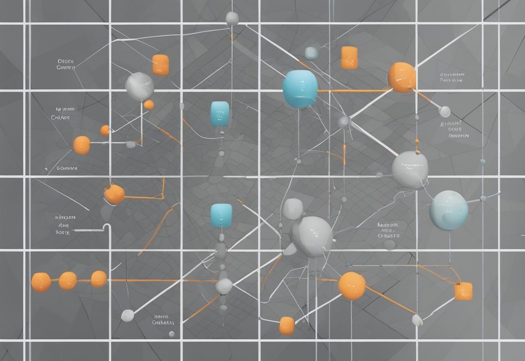 Moderne digitale Malerei einer 3D-Gitterstruktur mit verschiedenen vernetzten Knoten, die unterschiedliche Jobrollen kennzeichnen, und eine Matrixprojektorganisation darstellen.