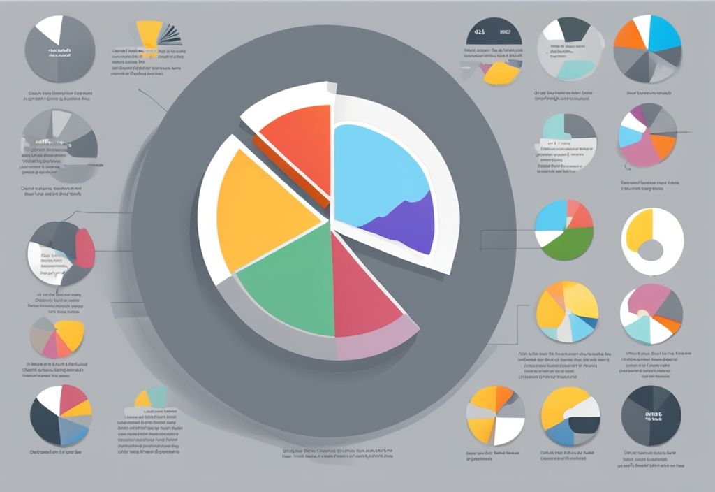 Moderne digitale Illustration einer Prozesskostenrechnung mit einem Tortendiagramm, das die Betriebskosten eines Unternehmens in verschiedene Kostenstellen aufteilt, Hauptfarbe grau.