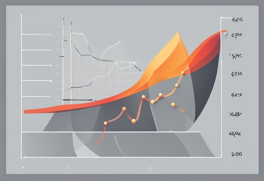 Moderne digitale Malerei mit einem steigenden Graphen, der eine Gewinnfunktion darstellt, Achsen beschriftet mit 'Menge' und 'Gewinn', Hauptfarbthema grau