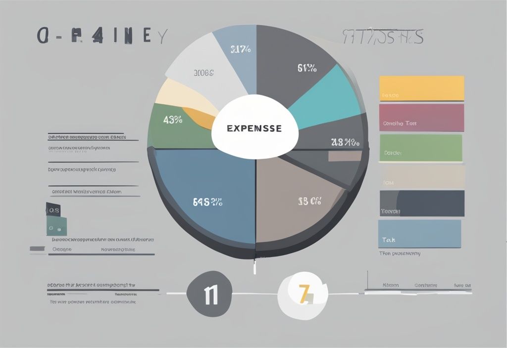 Moderne digitale Illustration mit einem Tortendiagramm, das verschiedene Ausgabenkategorien eines Unternehmens zeigt, wobei ein großer Teil die Körperschaftsteuer Beispiel hervorhebt.