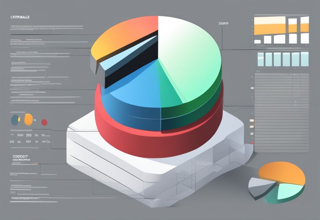 Moderne digitale Illustration mit einem grauen Farbschema, die ein Kreisdiagramm zeigt, das die Finanzaufteilung eines Unternehmens darstellt und den Anteil der Unternehmenssteuer hervorhebt.