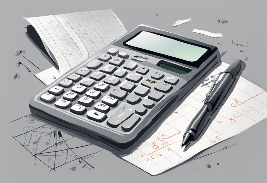 Moderne digitale Illustration eines Diagramms zur Berechnung des Barwerts mit verschiedenen Cashflow-Eingaben über die Zeit, begleitet von einem Taschenrechner und einem Stift, in Grautönen.